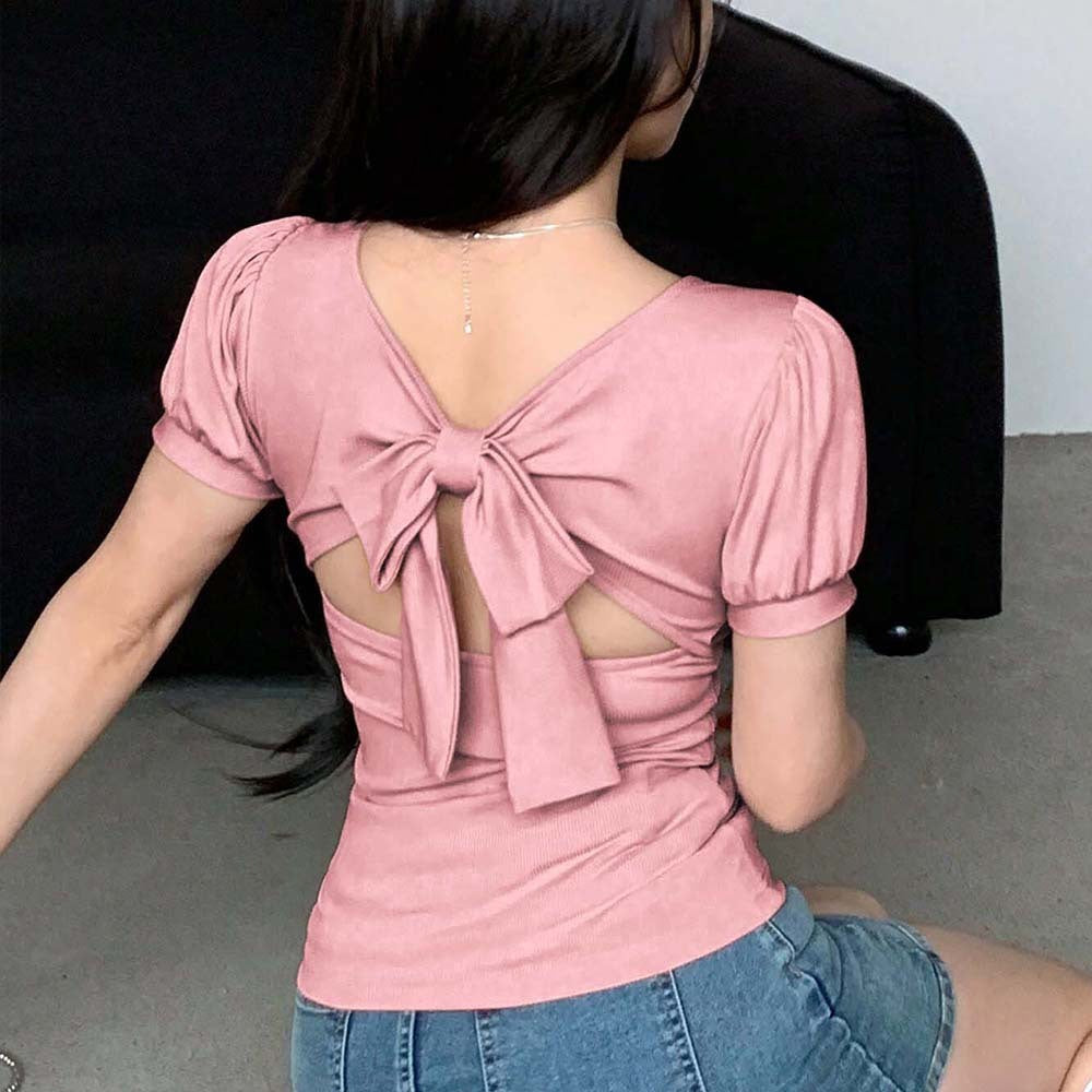 Sweet Girl Pure Desire Style U-neck Figure-flattering T-shirt