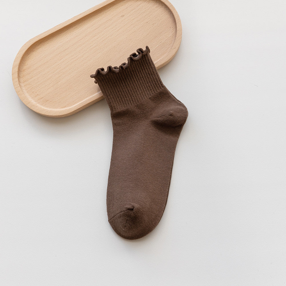 Women's Spring And Autumn Wooden Ear Solid Color Socks