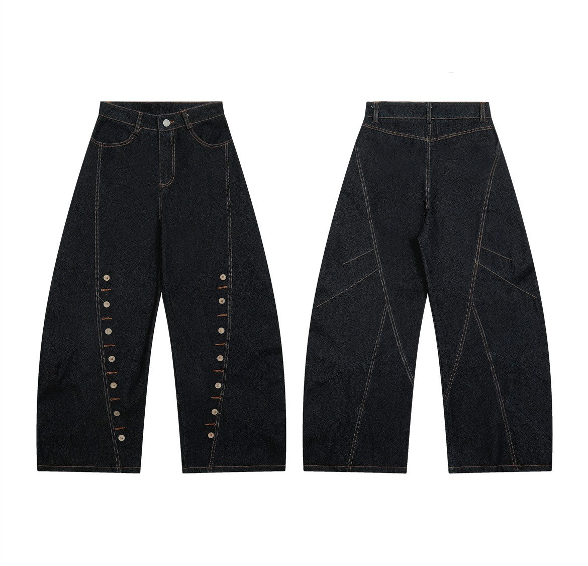 Multi-row Buttonhole Machete Denim Pants