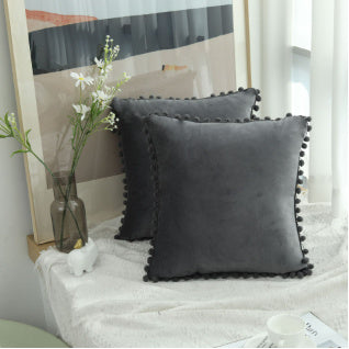 Ball ball lace pillow velvet solid color sofa short plush ball cushion cover