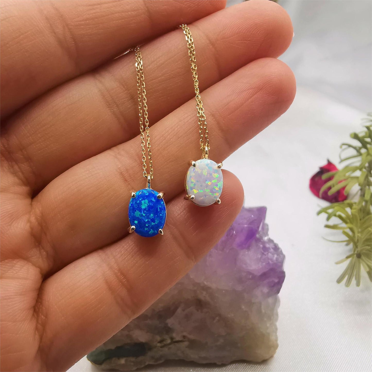 Color-preserving Blue And White Opal Natural Pendant Necklace