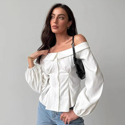 Sexy Solid Color Off-shoulder Shirt