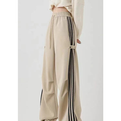 Chinese Cotton Composite American Striped Wide-leg Workwear Sweatpants