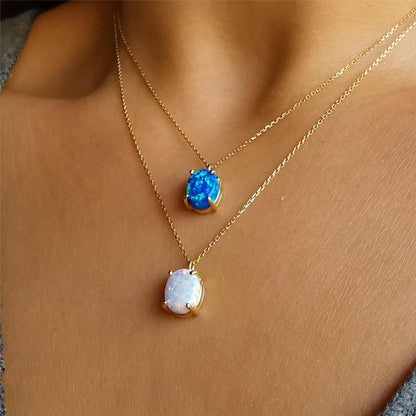 Color-preserving Blue And White Opal Natural Pendant Necklace