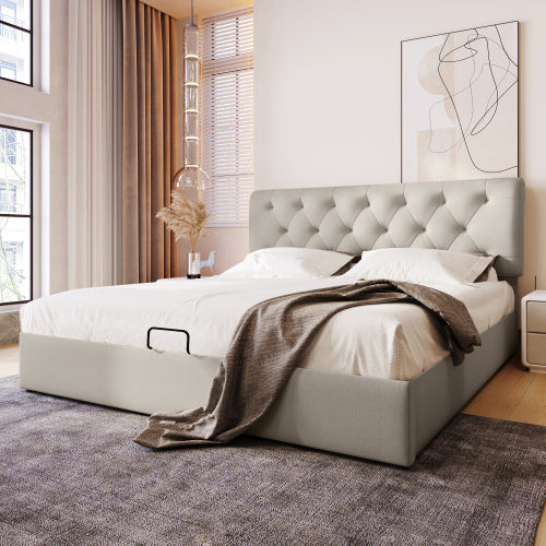 Double Bed With Adjustable Headboard In Linen