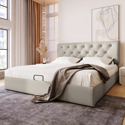 Double Bed With Adjustable Headboard In Linen