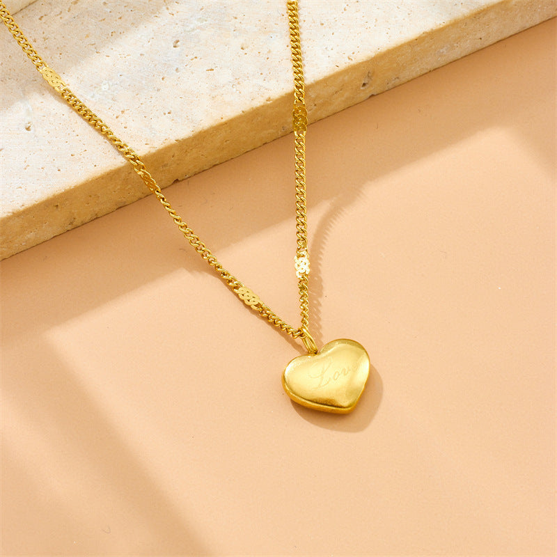 Simple Gold-plated Stainless Steel Lettering Heart Necklace