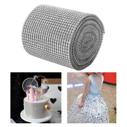 9m 24 Rows Electroplating Plastic Artificial Rhinestone Ribbon Mesh Wedding Clothing DecorationSilver