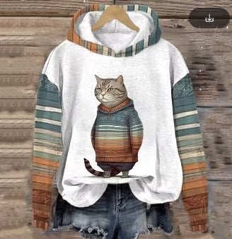 Damenpullover 3D Digitaldruck Tier Katze Ölgemälde Pullover Hoodie