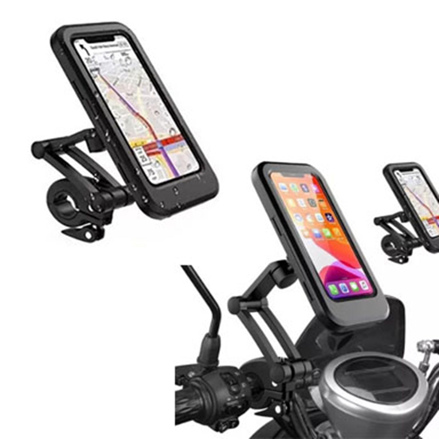 Motorcycle Phone Holder Waterproof Sensitive TPU Touch Screen 360° Rotation Bike Navigation Mount