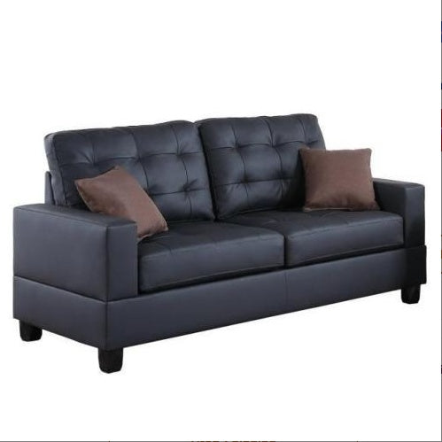 Wohnzimmermöbel 2-teiliges Sofa-Set, schwarzes Kunstleder, getuftetes Sofa, Zweisitzer mit Kissen, Couch