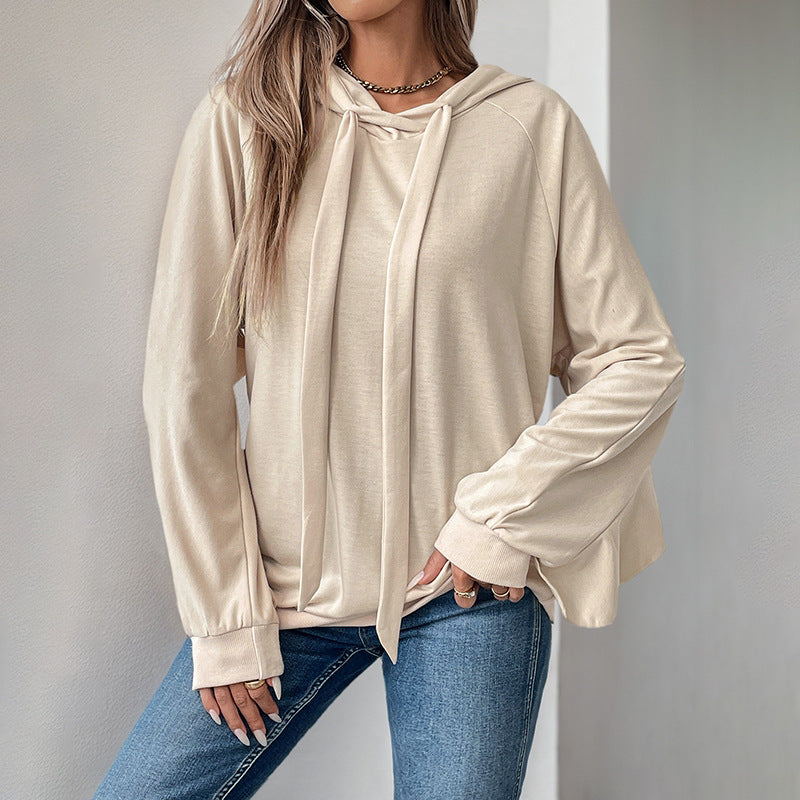 Hoodie mit Kordelzug, gerüschter dünner Pullover für Damen