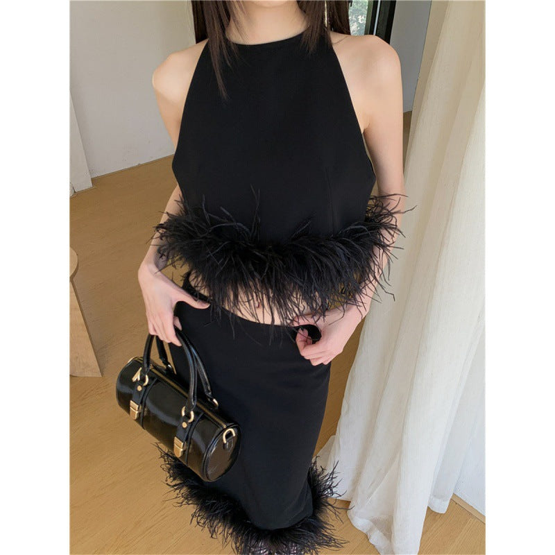 Halter Knitted Vest Women's Top Sheath Skirt Suit