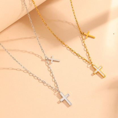 Women's Simple Stainless Steel Imitation Shell Cross Pendant Necklace