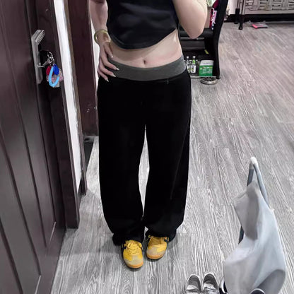 American Street Stitching Contrast Color Wide-leg Pants Sports Pants