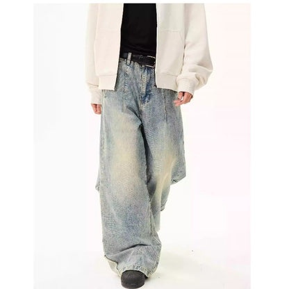 European And American Style Retro Washed Distressed Wide Leg Jeans