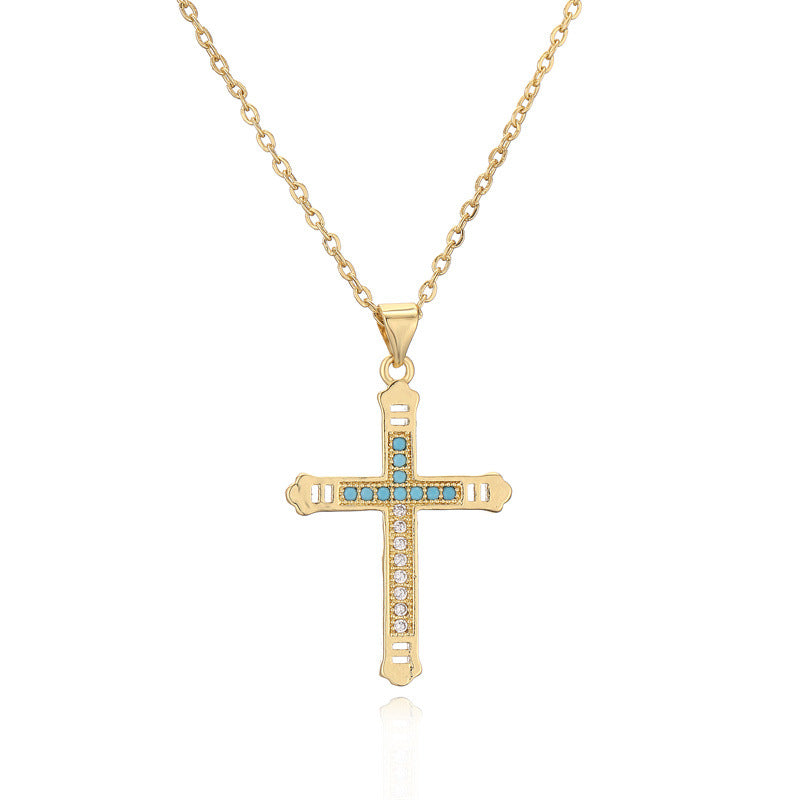 Micro-inlaid Turquoise Cross Necklace Clavicle Chain