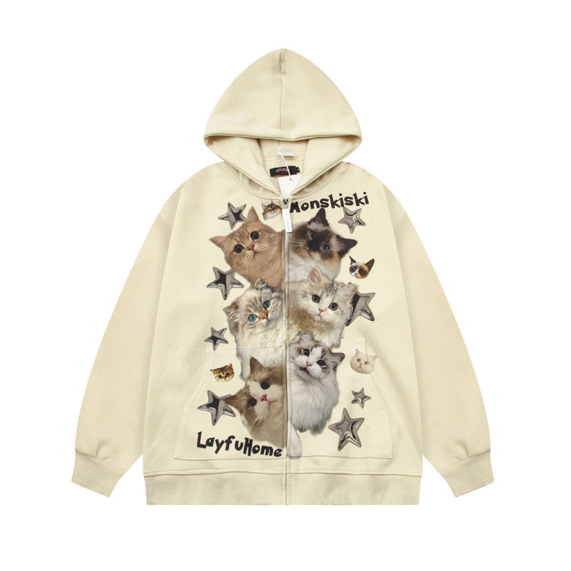 Fashion Brand Fun Cat Show Cardigan Hoodie Men And Women