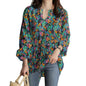 Spring And Autumn New Long Sleeve V-neck Floral Print Top