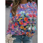 Ölgemälde Bunte Blumen Damen Langarm Pullover Top