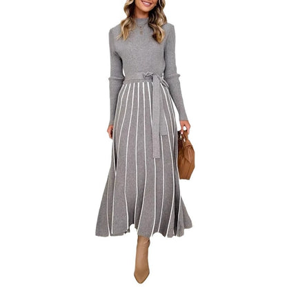 Inner Wear Base Woolen Skirt Over The Knee Stripes Knitted Dress