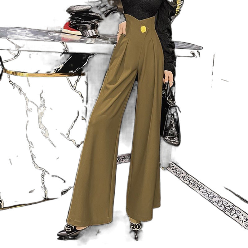 Women's Pure Color All-matching Casual High Waist Wide Leg Pants