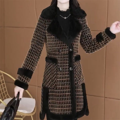 Plaid Fleece Lined Padded Warm Keeping Women's Overcoat