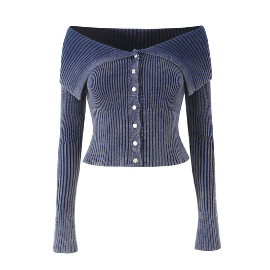 Women's Off-shoulder Sweater With Large Lapel Design