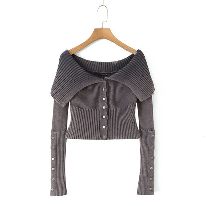 Women's Off-shoulder Sweater With Large Lapel Design