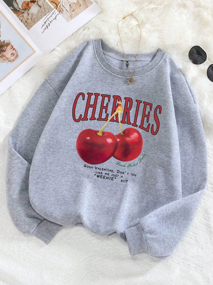 Fashion Women's Sweatshirt Fresh Red Cherry Printed Sweater