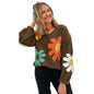 Women's V-neck Knitted Top European And American Leisure Floral Sweater