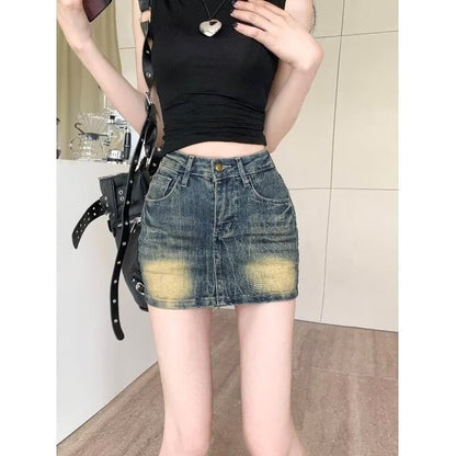 American Retro Denim Skirt Skinny Sheath