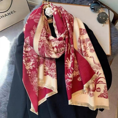 Versatile Cashmere-like Double-sided Tropical Rainforest Pattern Thickened Warm New Scarf For Women