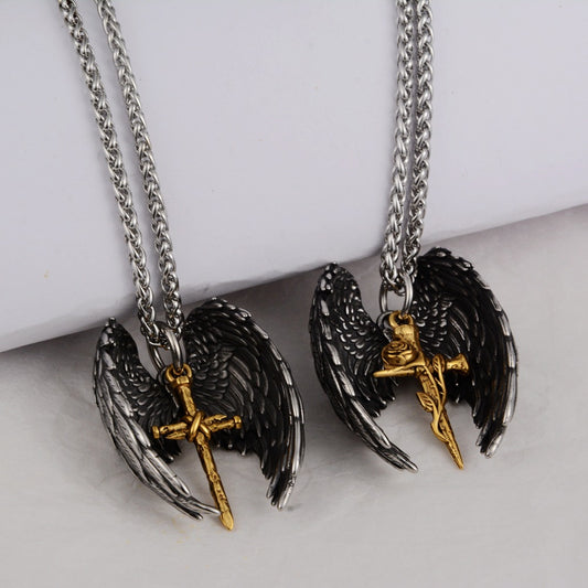 Titanium Steel Vintage Wings Two-piece Pendant Necklace