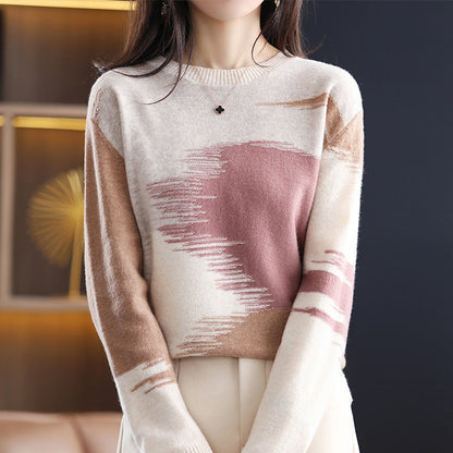 Fashion Round Neck Contrast Color Sweater Women's Autumn And Winter New Casual Loose