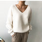 Women's Korean-style V-neck Loose And Lazy Style Simple And Irregular Sweater