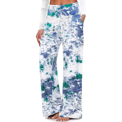 Women's Pajama Printed Wide-leg Pants High Waist