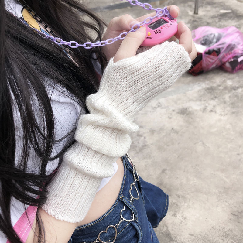 Fingerless Gloves Dark Hip Hop Sun Protection Arm Guard Knitting Oversleeve Women