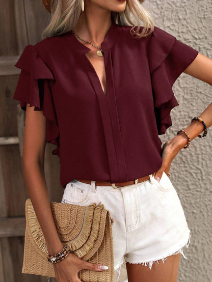 Casual Summer V-neck Solid Color Shirt Top