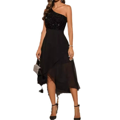 Women's Waist Slimming Shoulder Party Evening Dress