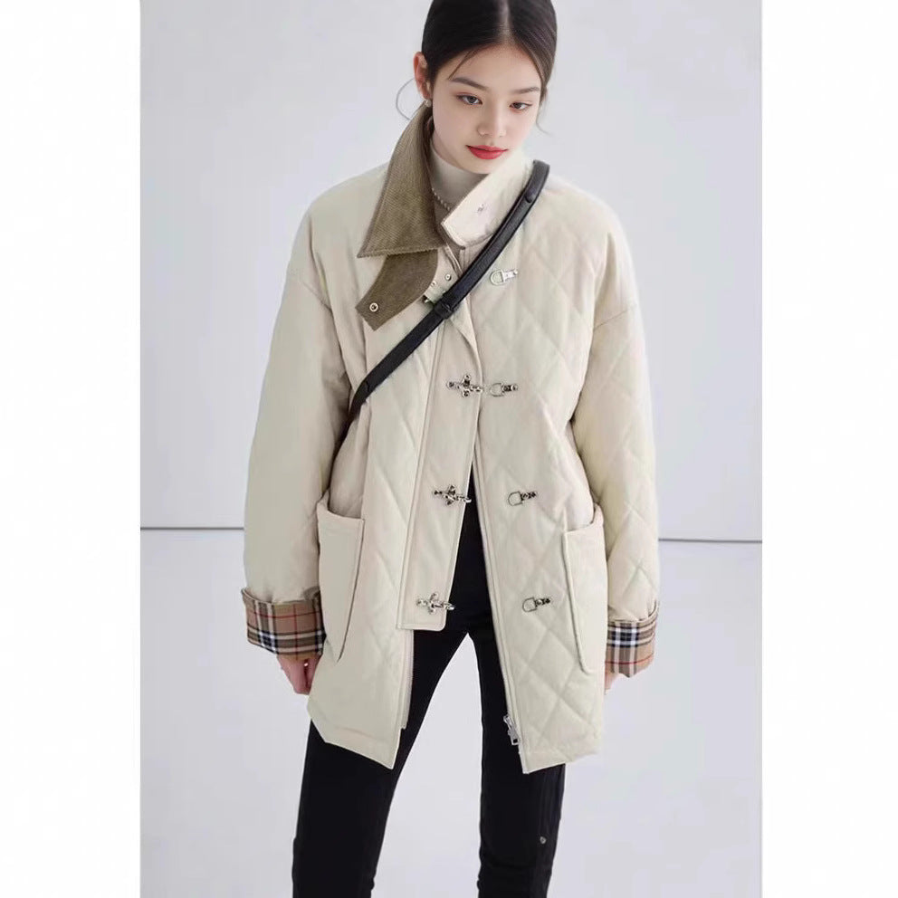 Polyester Cotton Women's Aircraft Buckle Quilted Trench Coat Coat