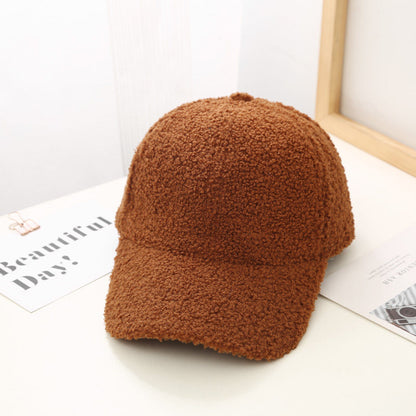 Korean Style Solid Color Light Board Lambswool Baseball Cap For Women