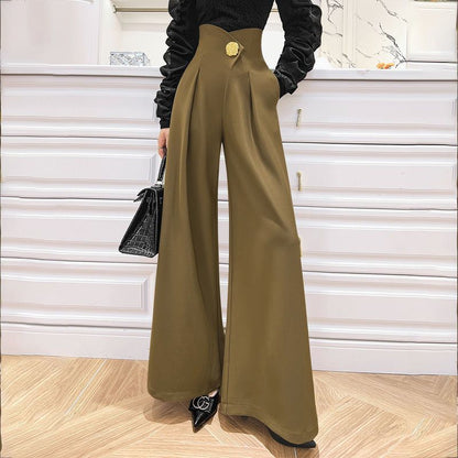 Women's Pure Color All-matching Casual High Waist Wide Leg Pants