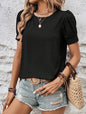 Women's Casual Round Neck Loose Fastener Decoration Short Sleeve