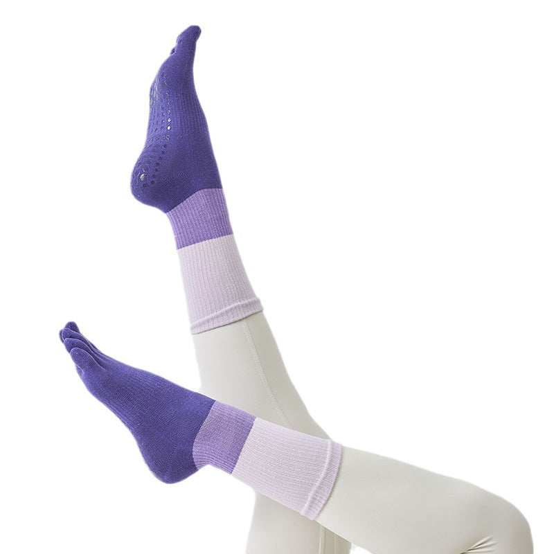 3 Colors Color Matching High Tube Rubber Band Professional Female Non-slip Yoga Socks