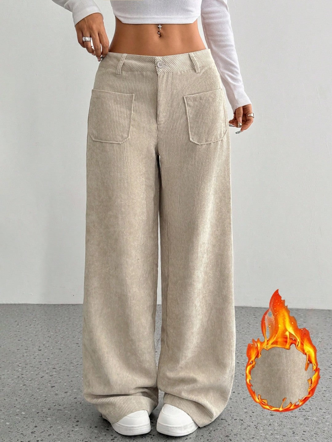 Loose Solid Color Pocket Mop Wide Leg Pants