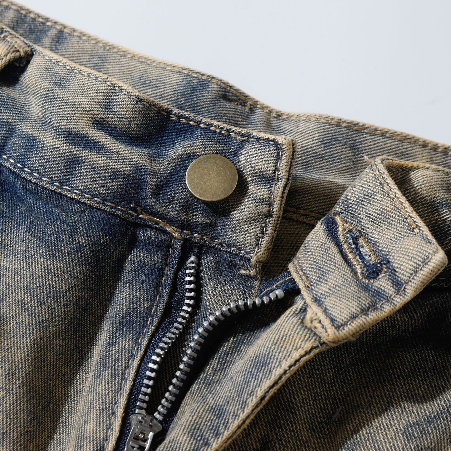 Retro Clean Fit Washed And Worn Design Heavy Industry Denim Trousers