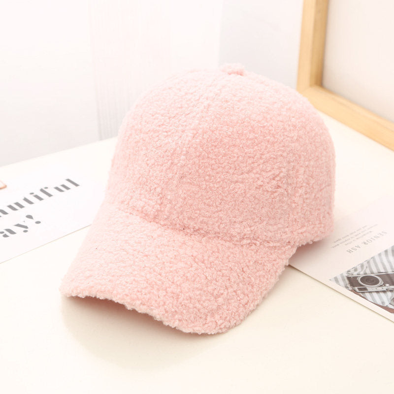 Korean Style Solid Color Light Board Lambswool Baseball Cap For Women