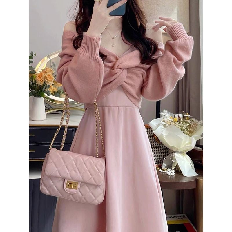 Women's Autumn Sweater Knitted Sling Dress