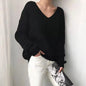 Women's Korean-style V-neck Loose And Lazy Style Simple And Irregular Sweater